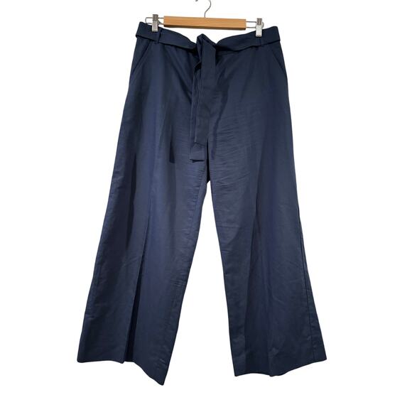 Weekend Max Mara Navy Blue Wide Leg Cotton Linen Pants Size 14 - Picture 1 of 5